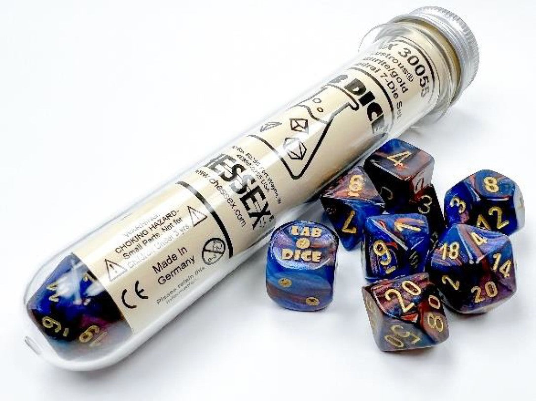 Chessex Lab Dice CHX 30055 Lustrous Azurite/Gold polyhedral 7-Die Set