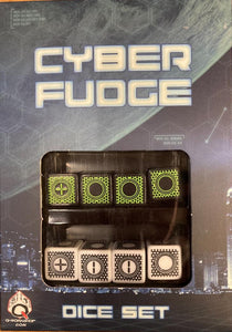 Cyber Fudge Dice Set Four D6 Black With Green & Four D6 White With Black