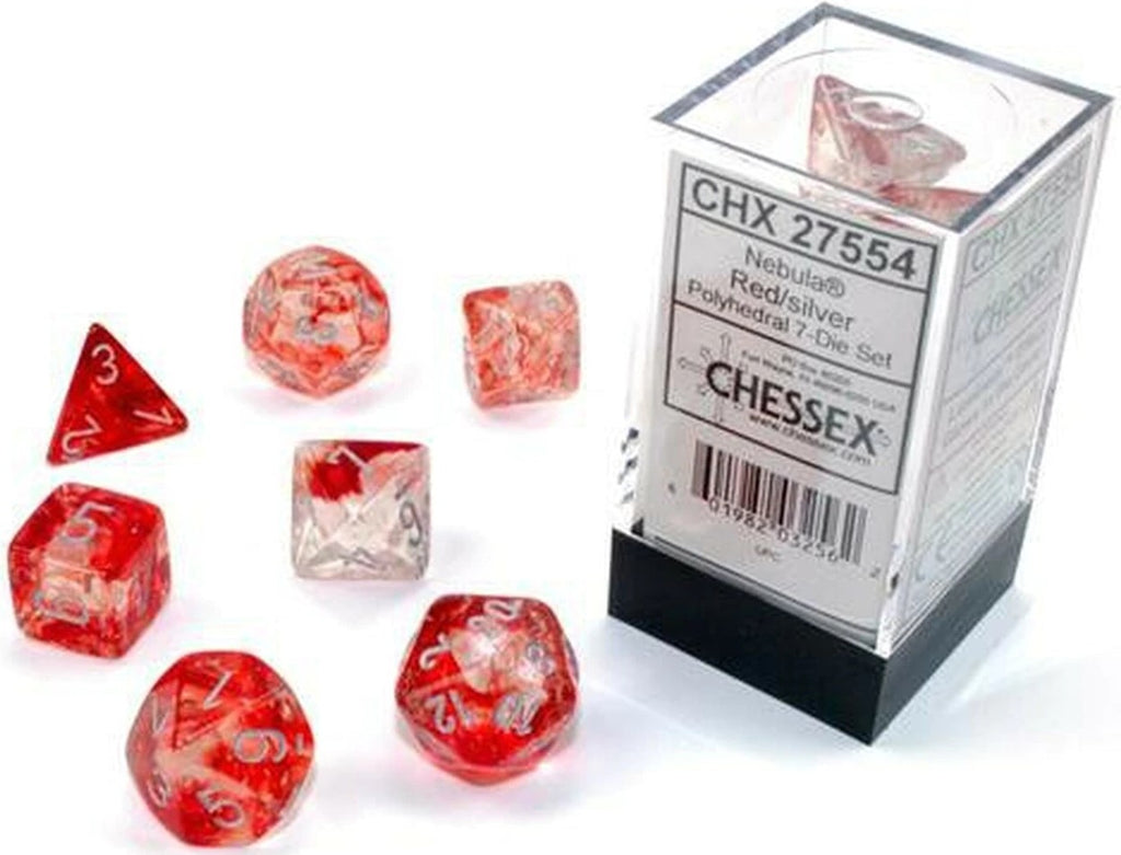 Chessex Polyhedral 7-Die Set - Nebula - Red With Silver - The Comic Warehouse