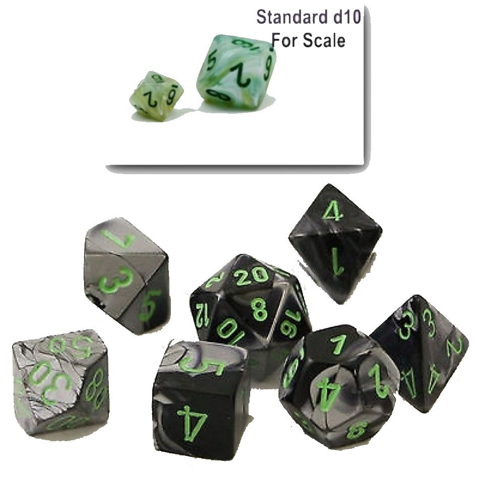 Chessex Polyhedral Mini 7-Die Set - Gemini - Black-Grey With Green