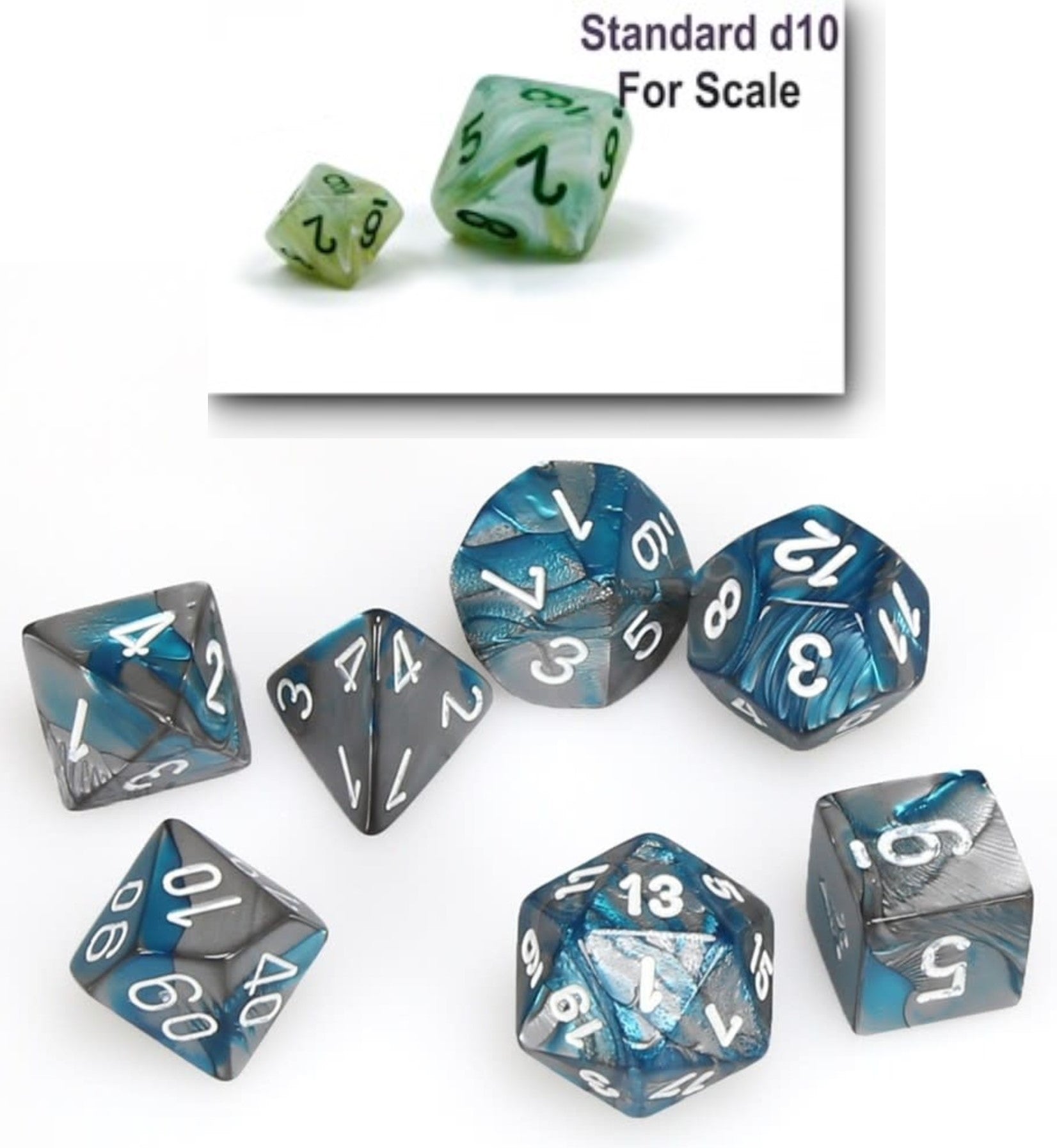 Chessex Polyhedral Mini 7-Die Set - Gemini - Steel-Teal With White