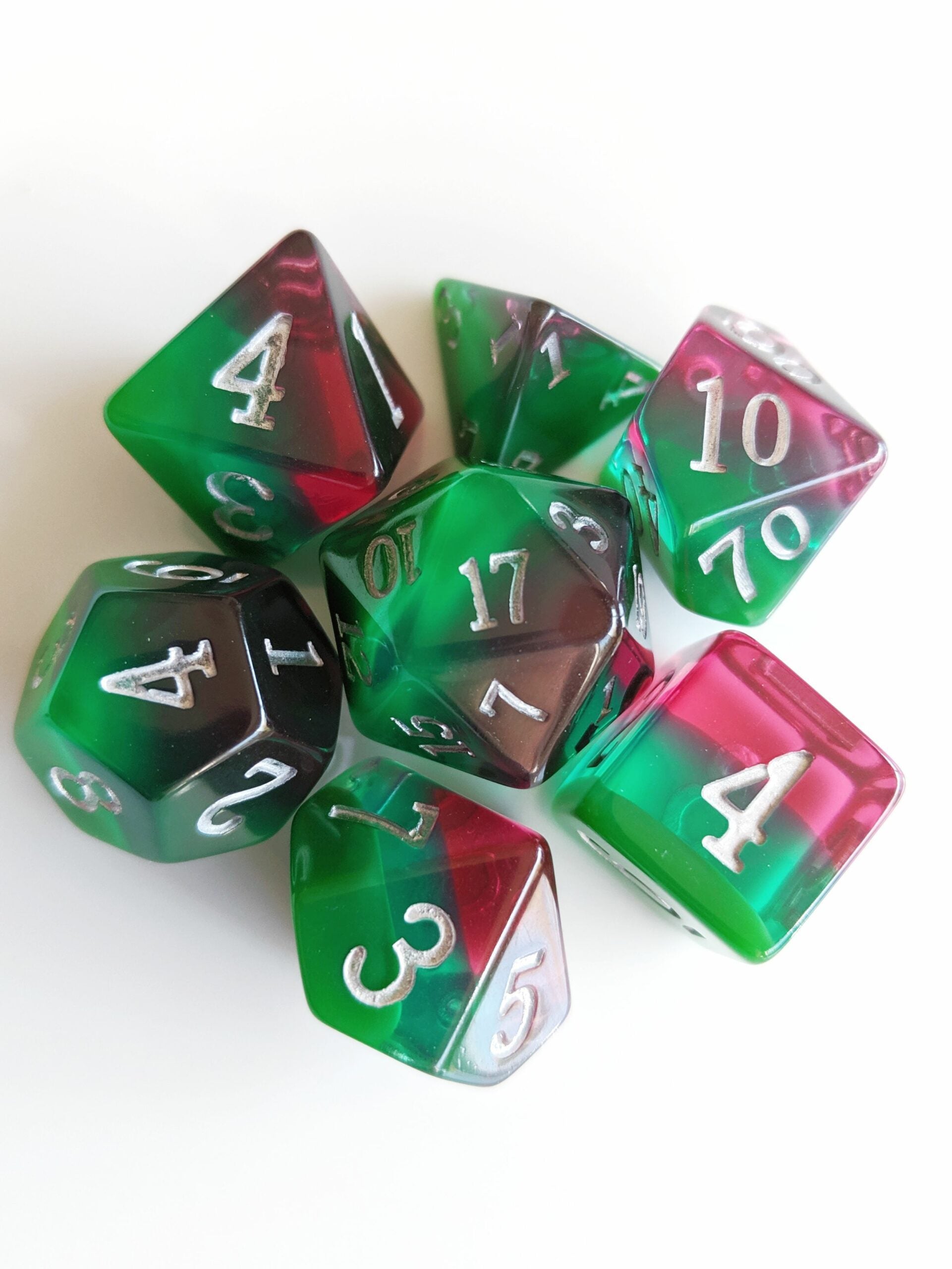 Magnificent October Tourmaline Layered Birthday Dice 7 Piece Set