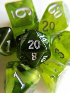 Superb August Peridot Layered Dice 7 Piece Set - Comic Warehouse