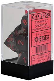 Chessex Polyhedral 7-Die Set - Translucent - Smoke With Red - Comic Warehouse