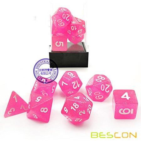  Bescon Intensive Glitter Dice 7pcs Set PINK PRINCESS, Novelty RPG Dice Set - Comic Warehouse