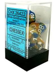 Chessex Polyhedral 7-Die Set - Gemini - Blue-Gold With White - Comic Warehouse