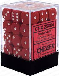 Chessex D6 36 Pack - Red With Black Opaque 12mm Pipped  D6 Dice Block - Comic Warehouse