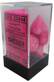 Chessex Polyhedral 7-Die Set - Opaque - Pink With White - Comic Warehouse