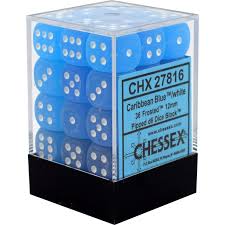 Chessex D6 36 Pack - Caribbean Blue With White 12mm Pipped  D6 Dice Block - Comic Warehouse