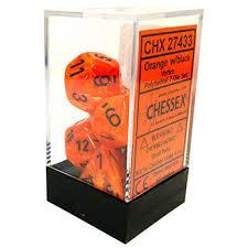 Chessex Polyhedral 7-Die Set - Vortex - Orange With Black - Comic Warehouse