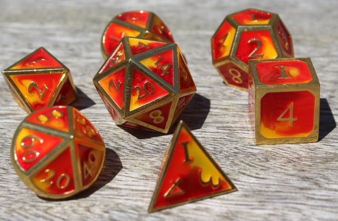 Metal Polyhedral 7-Die Set - Elemental Fire - The Comic Warehouse