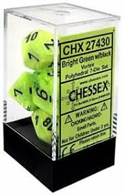 Chessex Polyhedral 7-Die Set - Vortex - Bright Green With Black