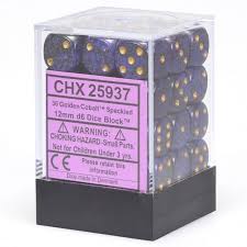 Chessex D6 36 Pack - Golden Cobalt Speckled 12mm Pipped  D6 Dice Block - Comic Warehouse