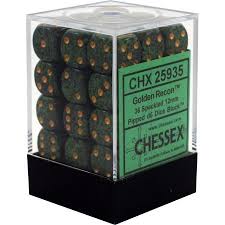 Chessex D6 36 Pack - Golden Recon Speckled 12mm Pipped  D6 Dice Block - Comic Warehouse