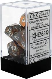 Chessex Polyhedral 7-Die Set - Gemini - Copper-Steel With White - Comic Warehouse