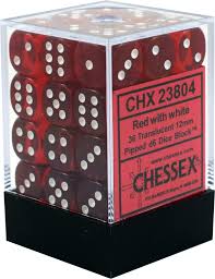 Chessex D6 36 Pack - Red With White Translucent 12mm Pipped  D6 Dice Block - Comic Warehouse