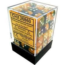 Chessex D6 36 Pack - Masquerade-Yellow With White Gemini 12mm Pipped  D6 Dice Block - Comic Warehouse