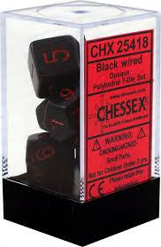 Chessex Polyhedral 7-Die Set - Opaque - Black With Red - Comic Warehouse