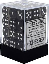 Chessex D6 36 Pack - Smoke With White Translucent 12mm Pipped  D6 Dice Block - Comic Warehouse