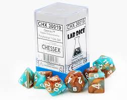 Chessex Polyhedral 7-Die Set - Gemini - Copper-Turquoise With White - Comic Warehouse