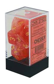 Chessex Polyhedral 7-Die Set - Ghostly Glow - Orange With Yellow - Comic Warehouse