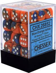 Chessex D6 36 Pack - Blue-Orange With White Gemini 12mm Pipped  D6 Dice Block - Comic Warehouse