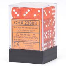 Chessex D6 36 Pack - Orange With White Translucent 12mm Pipped  D6 Dice Block - Comic Warehouse