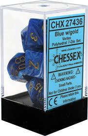 Chessex Polyhedral 7-Die Set - Vortex - Blue With Gold