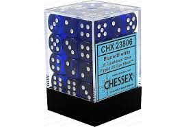 Chessex D6 36 Pack - Blue With White Translucent 12mm Pipped  D6 Dice Block - Comic Warehouse