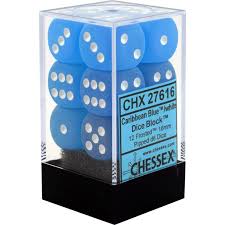 Chessex D6 12 Pack - Frosted - Caribbean Blue With White 16mm Pipped  D6 Dice Block - The Comic Warehouse