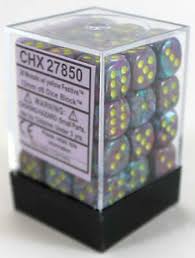 Chessex D6 36 Pack - Mosaic With Yellow Festive 12mm Pipped D6 Dice Block - Comic Warehouse