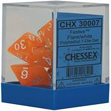 Chessex Polyhedral 7-Die Set - Festive - Flare With White - Comic Warehouse