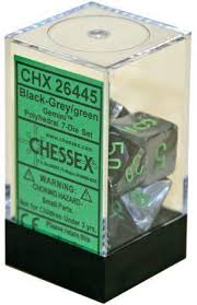 Chessex Polyhedral 7-Die Set - Gemini - Black-Grey With Green - Comic Warehouse