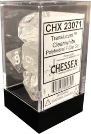 Chessex Polyhedral 7-Die Set - Translucent - Clear With White - Comic Warehouse