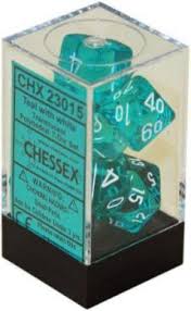 Chessex Polyhedral 7-Die Set - Translucent - Teal With White - Comic Warehouse