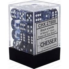 Chessex D6 36 Pack - Black With White Nebula 12mm Pipped  D6 Dice Block - ComicWarehouse