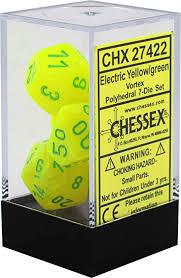 Chessex Polyhedral 7-Die Set - Vortex - Electric Yellow With Green