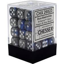 Chessex D6 36 Pack - Blue-Steel With White Gemini 12mm Pipped  D6 Dice Block - Comic Warehouse