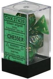 Chessex Polyhedral 7-Die Set - Vortex - Green With Gold - Comic Warehouse