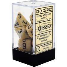 Chessex Polyhedral 7-Die Set - Marble - Ivory With Black - Comic Warehouse