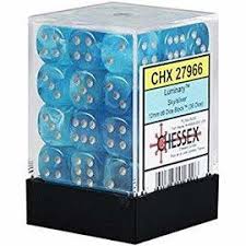 Chessex D6 36 Pack - Sky With Silver Luminary 12mm Pipped D6 Dice Block - Comic Warehouse