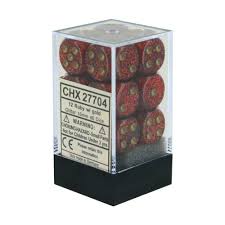 Chessex D6 12 Pack - Glitter Ruby Red With Gold 16mm Pipped  D6 Dice Block - The Comic Warehouse