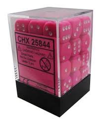 Chessex D6 36 Pack - Pink With White Opaque 12mm Pipped  D6 Dice Block - Comic Warehouse