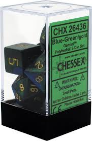 Chessex Polyhedral 7-Die Set - Gemini - Blue-Green With Gold  - Comic Warehouse