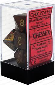 Chessex Polyhedral 7-Die Set - Scarab - Blue Blod With Gold - Comic Warehouse