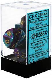 Chessex Polyhedral 7-Die Set - Gemini - Purple-Teal With Gold - Comic Warehouse