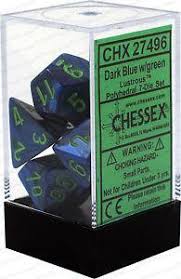 Chessex Polyhedral 7-Die Set - Lustrous - Dark Blue With Green  - Comic Warehouse