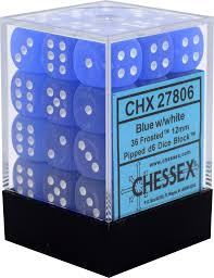 Chessex D6 36 Pack - Blue With White Frosted 12mm Pipped  D6 Dice Block - Comic Warehouse