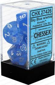 Chessex Polyhedral 7-Die Set - Borealis - Sky Blue With White