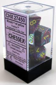 Chessex Polyhedral 7-Die Set - Festive - Mosaic With Yellow - Comic Warehouse